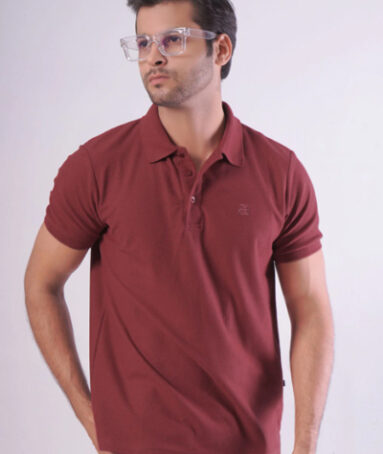 Maroon Textured Half Sleeves Polo T-Shirt