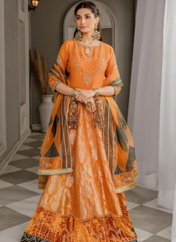 Mustard Orange Raw Silk Jamawar