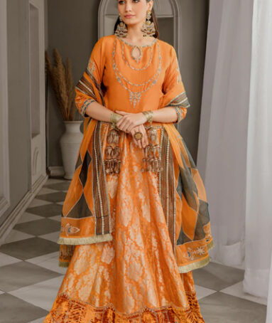 Mustard Orange Raw Silk Jamawar