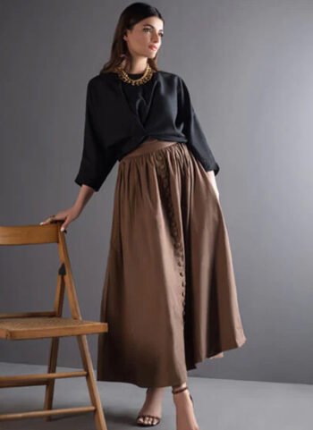 Neutral Cinnamon-Brown Crisp Cotton Skirt