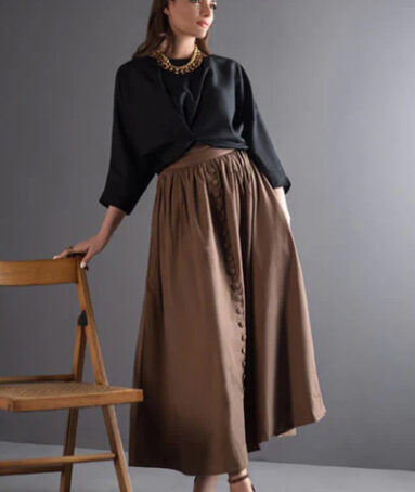 Neutral Cinnamon-Brown Crisp Cotton Skirt