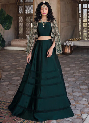 Organza Green Korean Raw Silk Lehenga