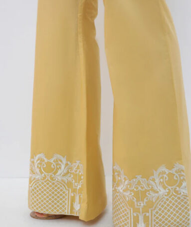 Straight Wide Leg Beige Yellow Trouser