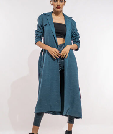 Tweed Outerwear 1 Piece Blue Overcoat