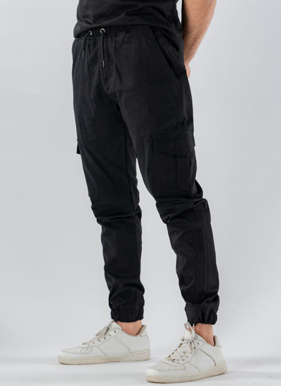 West Line Men Black Twill Cargo Trouser