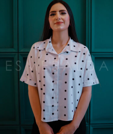 White Polka Dot Button-Up Top