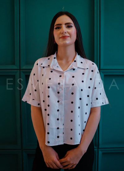 White Polka Dot Button-Up Top