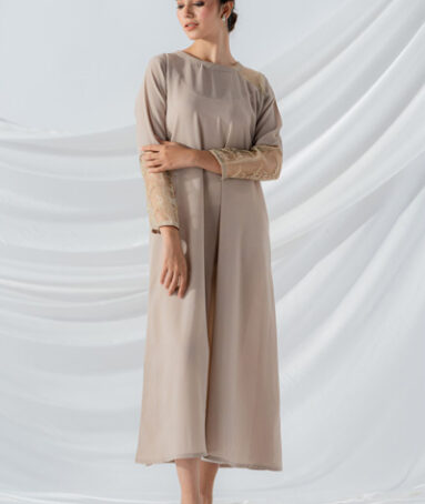 Women Beige Textured Chiffon Dress